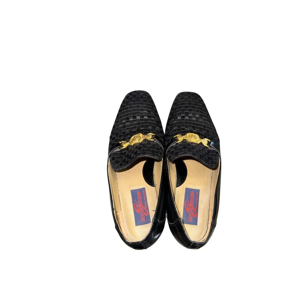 Giorgio Brutini Mens Woven Loafers Black Gold Medusa Bit Dress Shoes 12M 807451